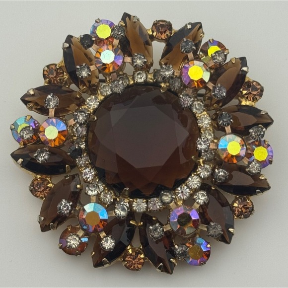 Vintage Juliana Rhinestone Flower Brooch AB Aurora Borealis Multicolor